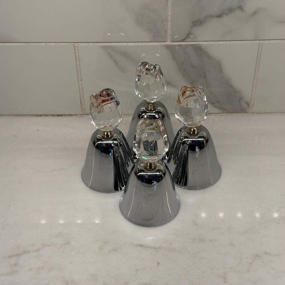 Vintage Silver Decorative Bells with Crystal Faceted Heart Tops ~ Set of 4! - Picture 2 of 6